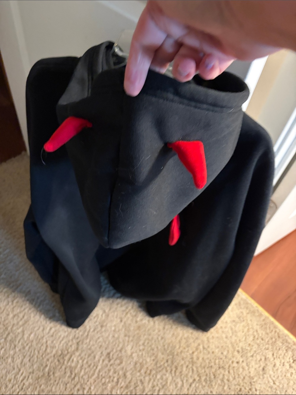 Black Hoodie with Devil Red Horn And Wing Accents